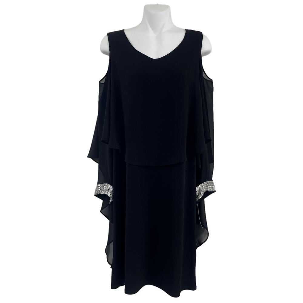 NWT Glamour Nights Black Silver Cold Shoulder Cocktail Dress Womens 8